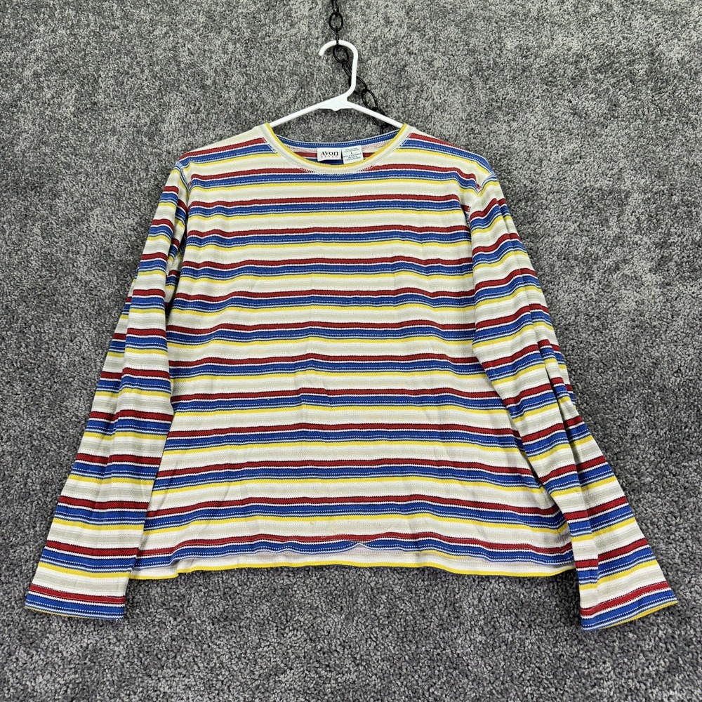 Avon Style Shirt Womens Large Multicolor Striped Long Sleeve Crew Neck Casual